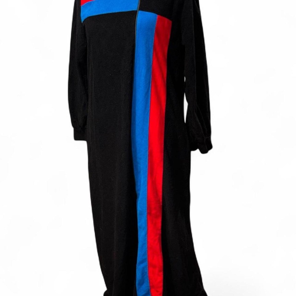 Vtg 70s RARE That Look Colorblock Velour Maxi Dress Mod Red Blue Loungewear XS/S